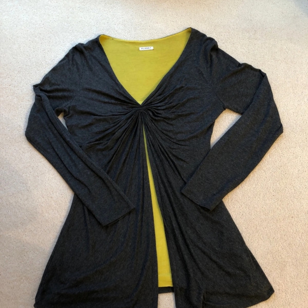 Grey and yellow /lime, long length top